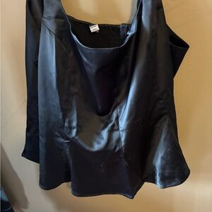 Plus Black Satin Peplum Top